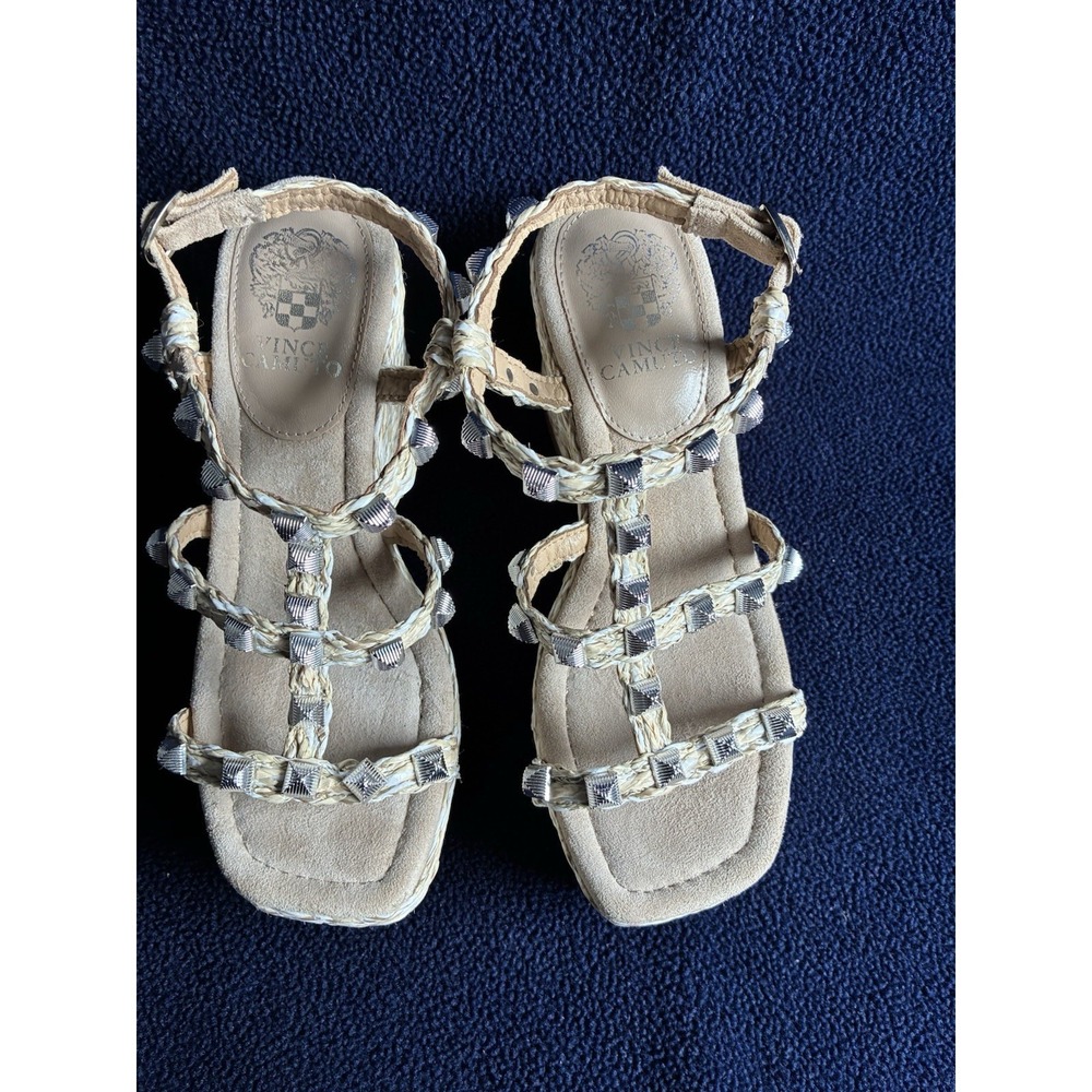 Vince Camuto Studded Espadrille Wedge Sandals‎ Boho T-Strap Size 7 EU 37.